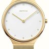 Women'S Bering | Bering Women'S Ultra Slim (34Mm) White Dial / Gold Pvd Steel Mesh Bracelet