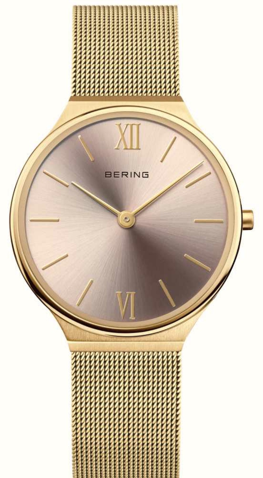 Women'S Bering | Bering Women'S Ultra Slim (34Mm) Rose Gold Dial / Gold Pvd Steel Mesh Bracelet