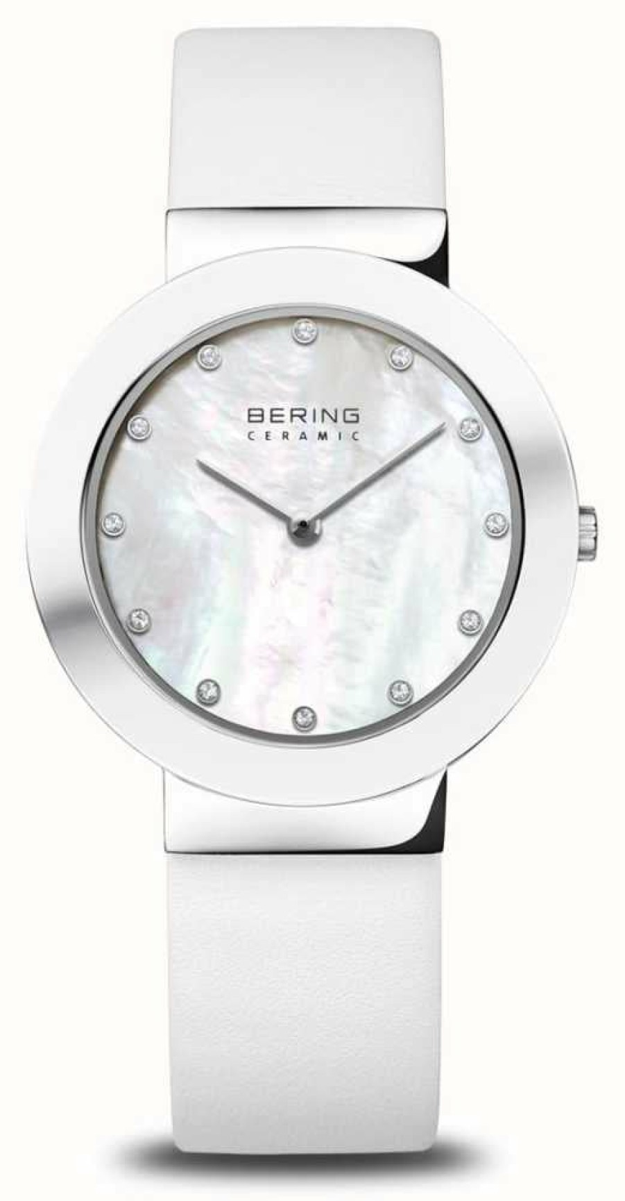 Women'S Bering | Bering Ceramic Women'S (38Mm) Mother-Of-Pearl Dial / White Leather Strap