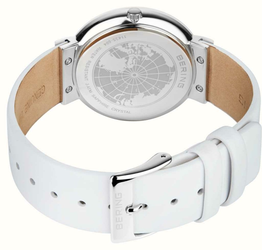 Women'S Bering | Bering Ceramic Women'S (38Mm) Mother-Of-Pearl Dial / White Leather Strap