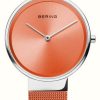 Women'S Bering | Bering Women'S Classic (31Mm) Orange Dial / Orange Steel Mesh Bracelet