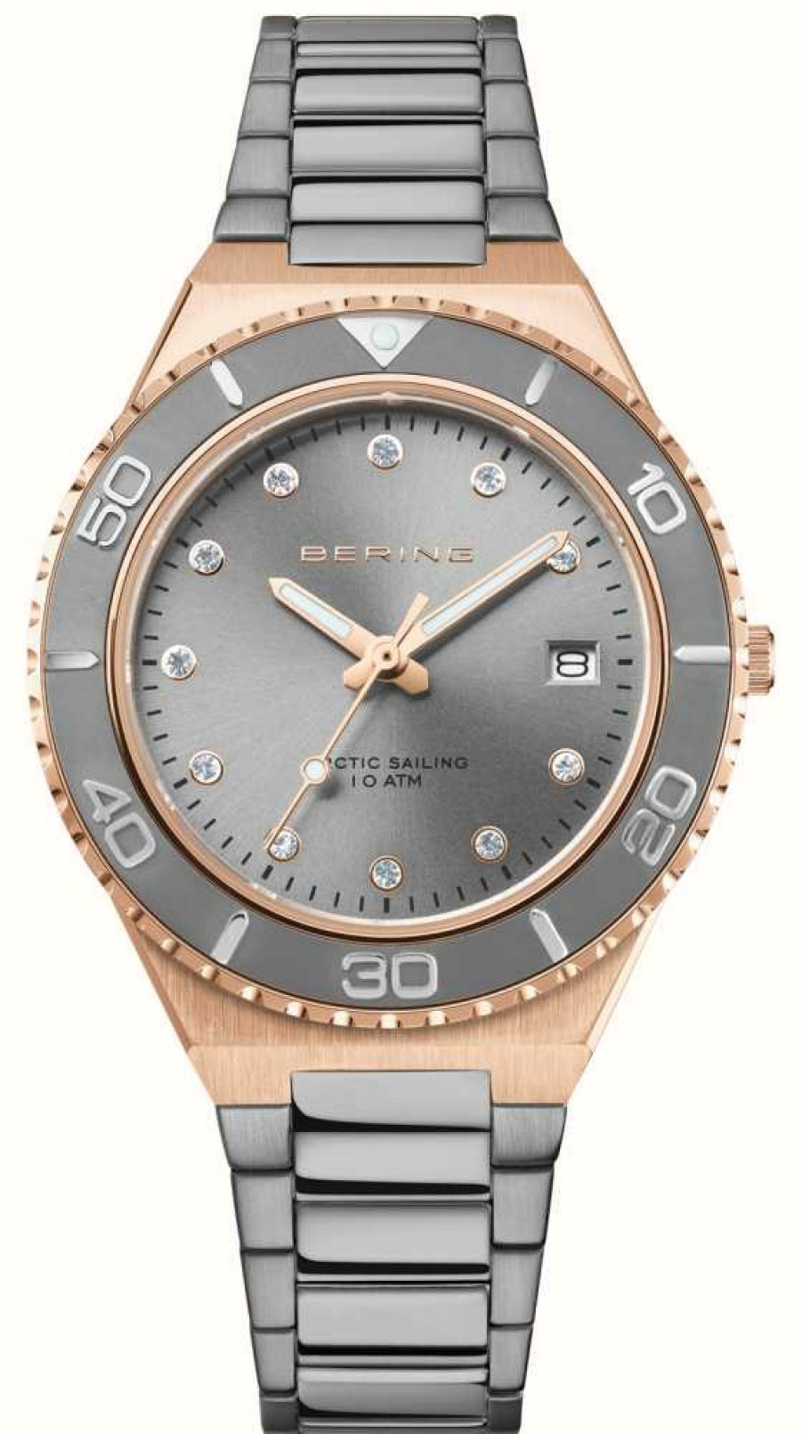 Women'S Bering | Bering Women'S Arctic Sailing (36Mm) Grey Dial / Grey Pvd Stainless Steel Bracelet