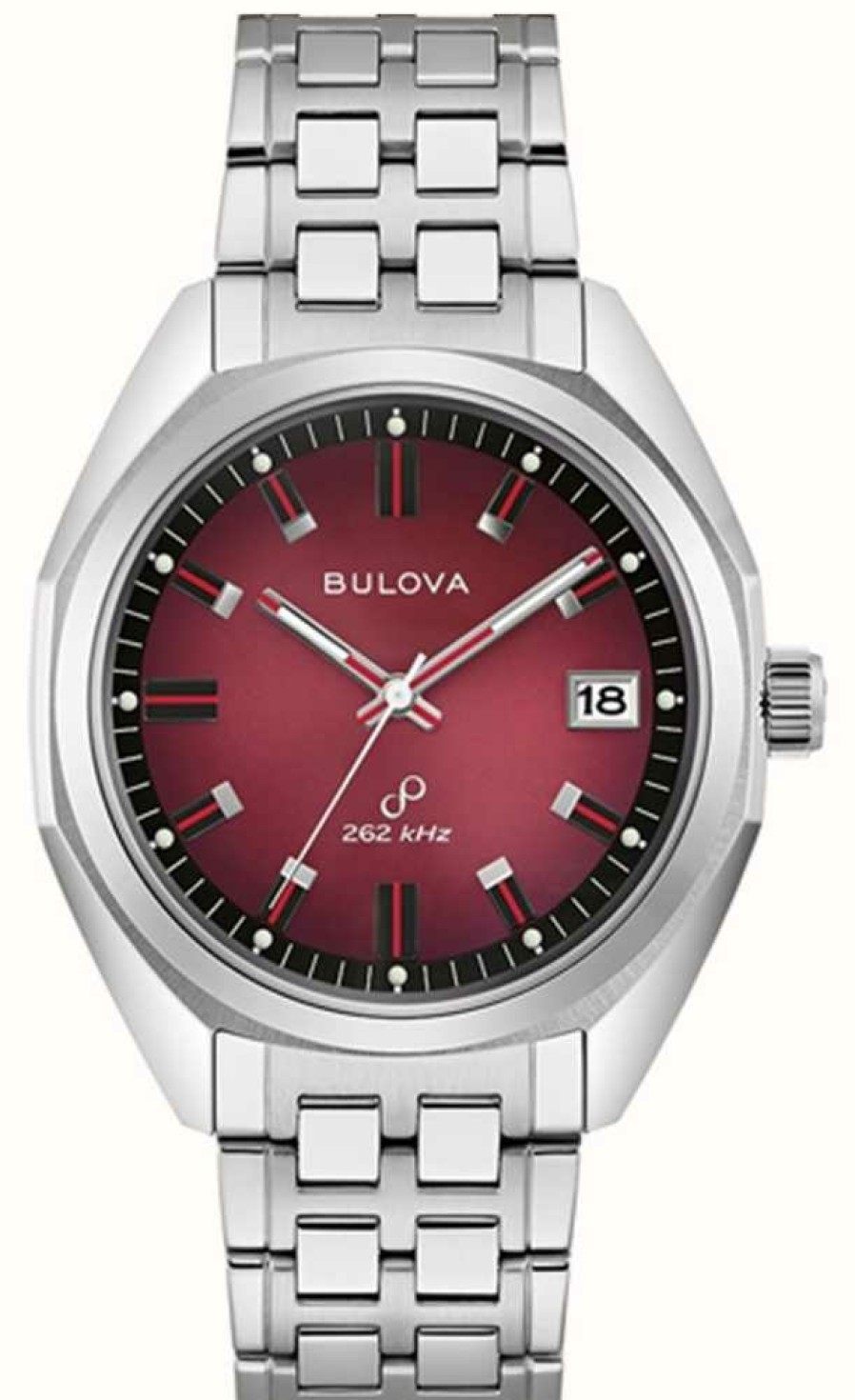 Men'S Bulova | Bulova Men'S Jet Star Red Dial / Stainless Steel Bracelet