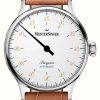 Men'S MeisterSinger | Meistersinger Pangaea Automatic (40Mm) White Dial / Brown Leather Strap