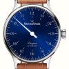 Men'S MeisterSinger | Meistersinger Pangaea Automatic (40Mm) Sunburst Blue Dial / Brown Leather Strap