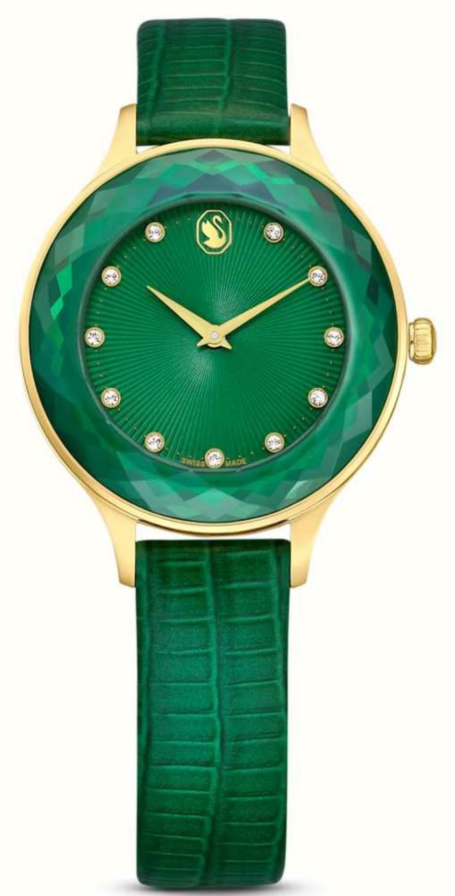 Women'S Swarovski | Swarovski Octea Nova | Leather Strap | Green | Gold-Tone