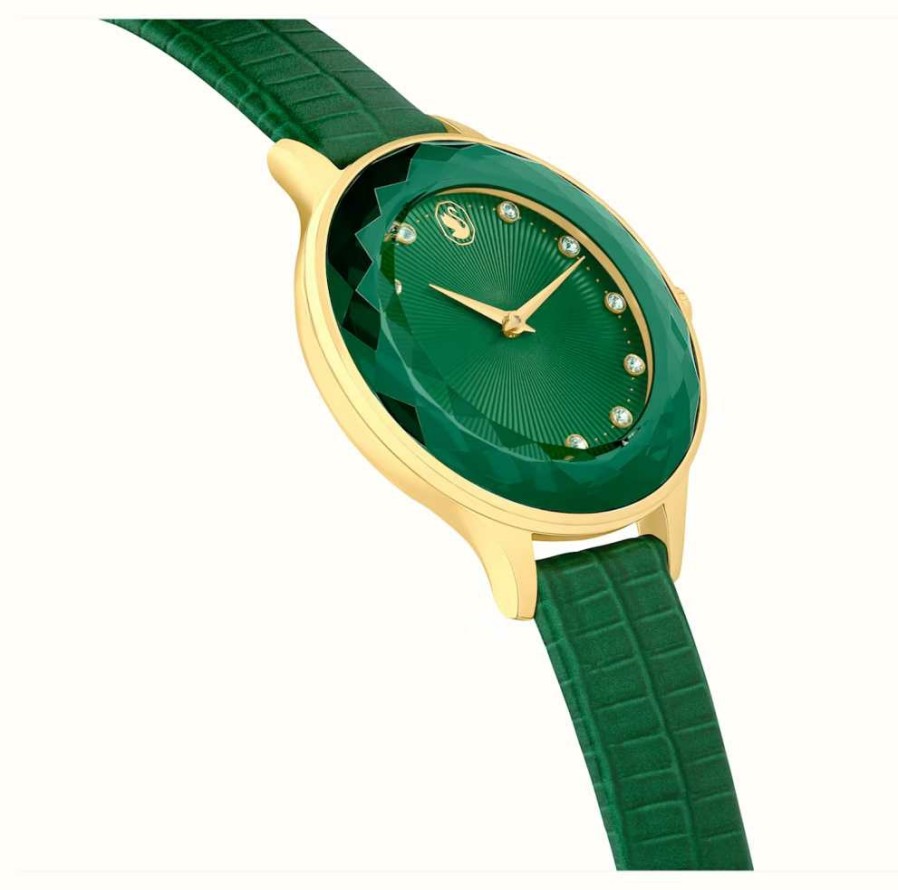 Women'S Swarovski | Swarovski Octea Nova | Leather Strap | Green | Gold-Tone