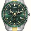 Men'S RADO | Rado Hyperchrome Chronograph (44.9Mm) Green Dial / Two Tone Stainless Steel Bracelet