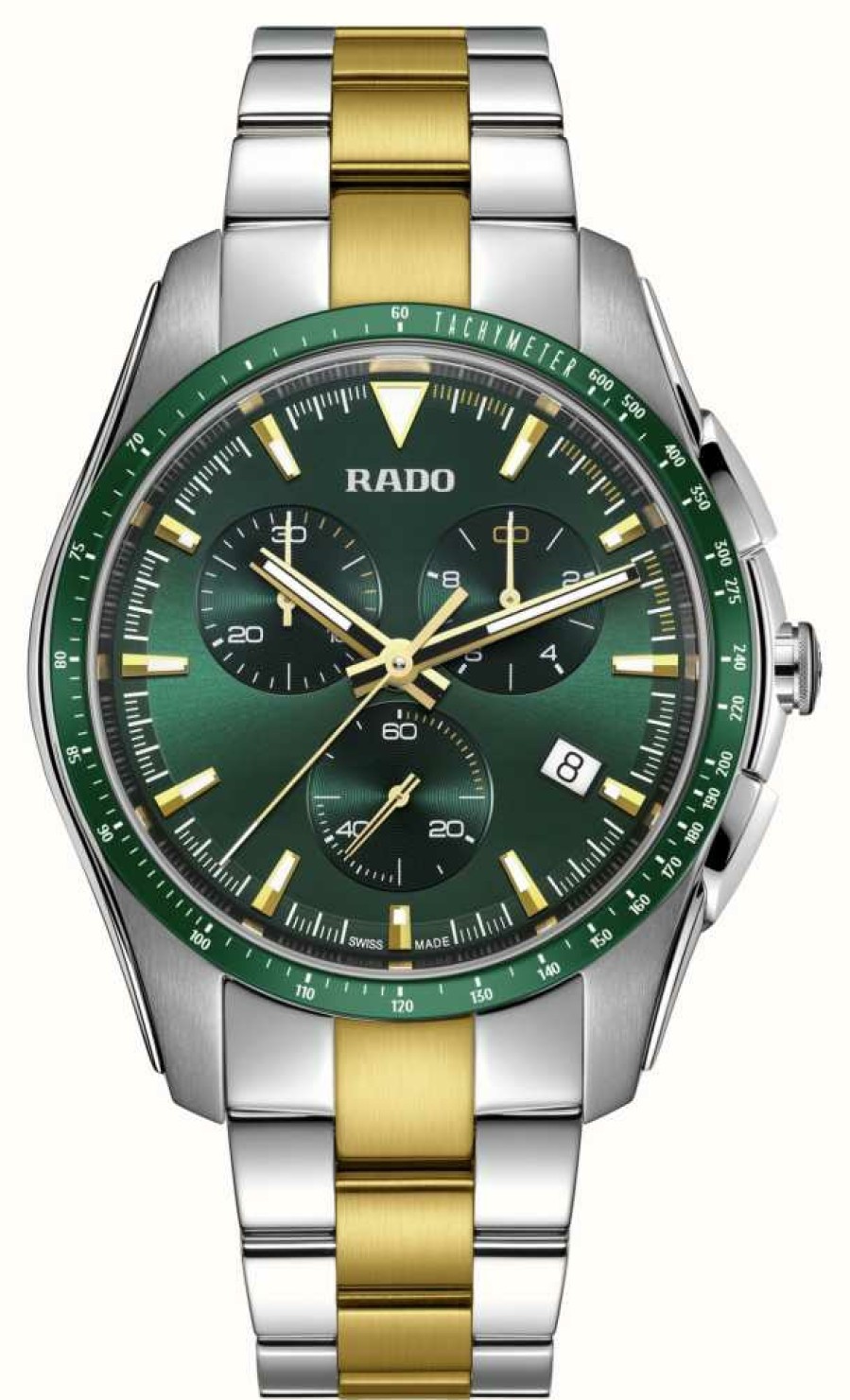 Men'S RADO | Rado Hyperchrome Chronograph (44.9Mm) Green Dial / Two Tone Stainless Steel Bracelet