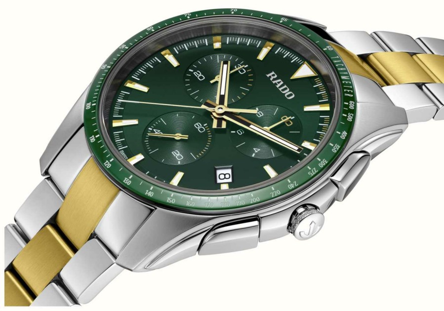 Men'S RADO | Rado Hyperchrome Chronograph (44.9Mm) Green Dial / Two Tone Stainless Steel Bracelet