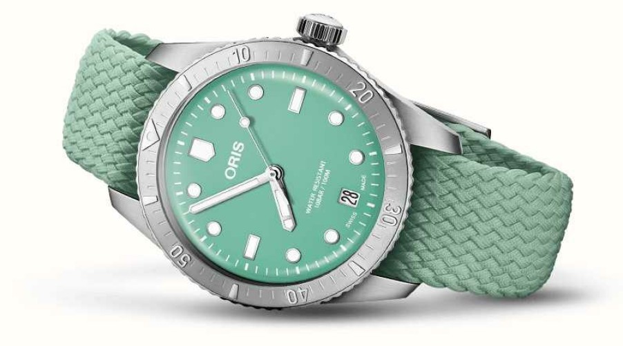 Men'S ORIS | Oris Divers Sixty-Five Cotton Candy Automatic (38Mm) Green Dial / Recycled Textile Strap