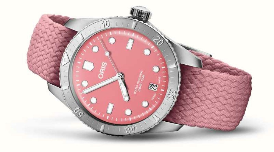 Men'S ORIS | Oris Divers Sixty-Five Cotton Candy Automatic (38Mm) Pink Dial / Recycled Textile Strap