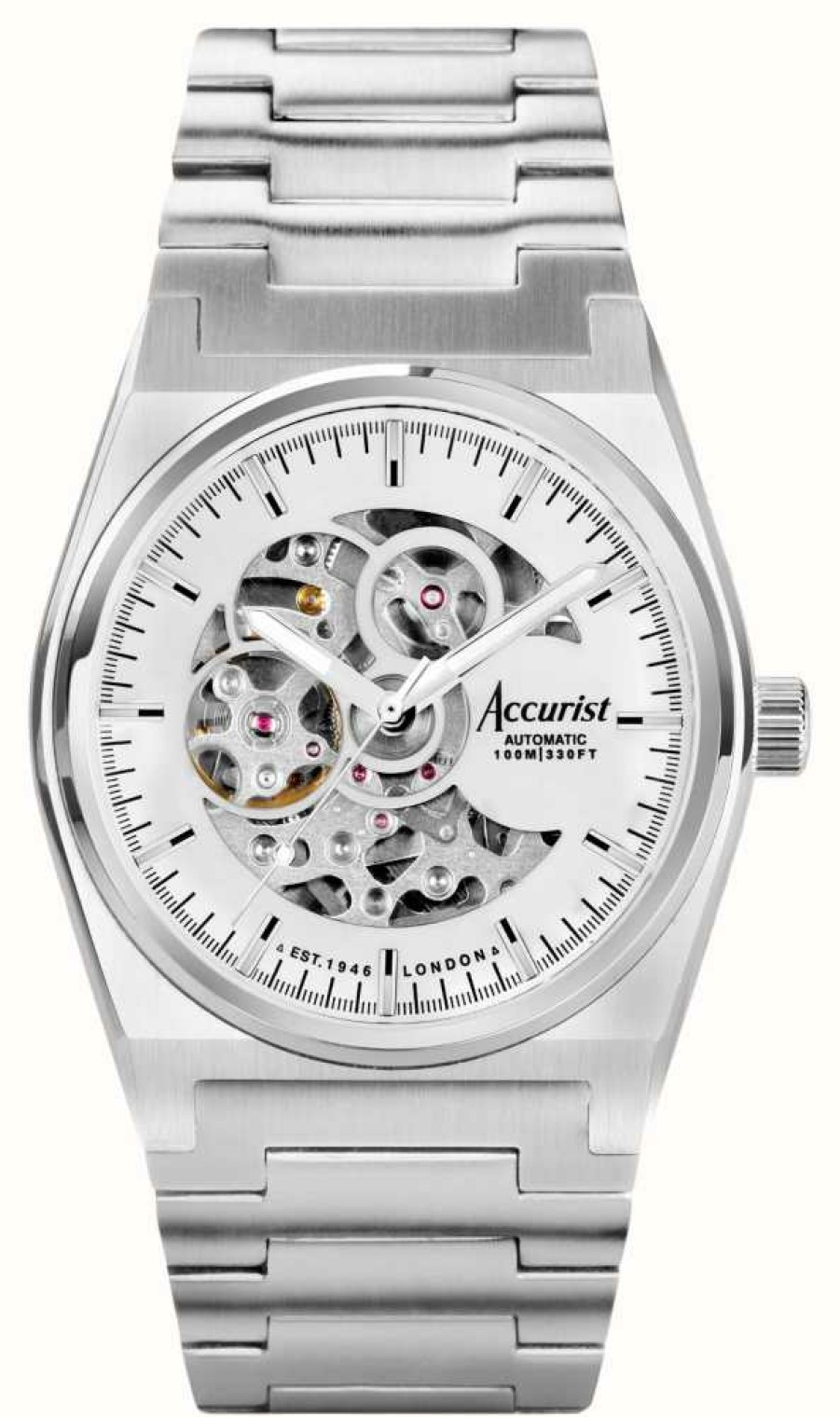 Men'S Accurist | Accurist Origin Men'S (41Mm) Silver Skeleton Dial / Stainless Steel Bracelet