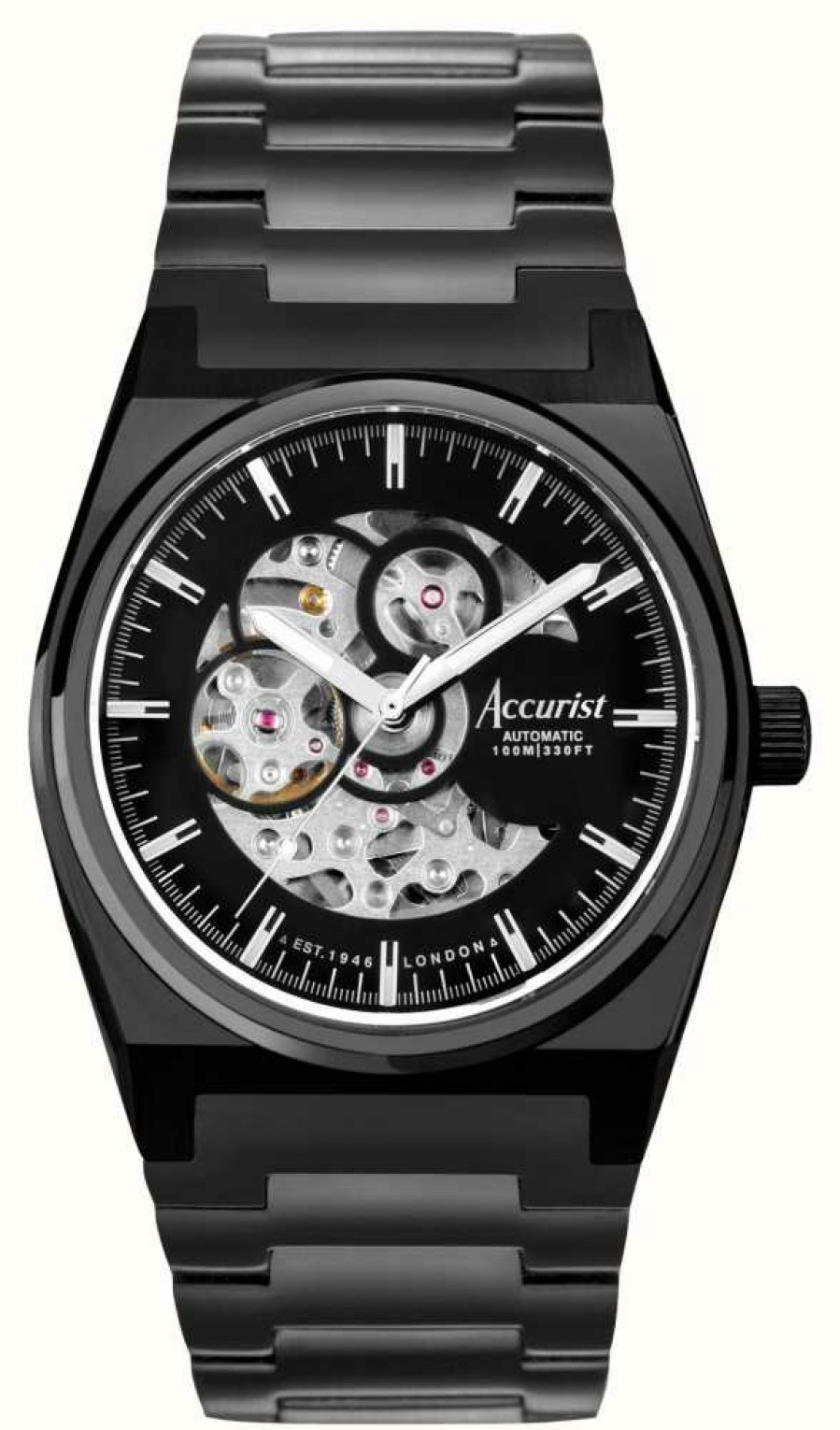 Men'S Accurist | Accurist Origin Men'S (41Mm) Black Skeleton Dial / Black Ion-Plated Stainless Steel Bracelet