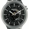 Men'S Swatch | Swatch Big Bold Irony Dark Irony Stainless Steel (47Mm) Black Skeleton Dial / Black Rubber