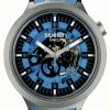 Men'S Swatch | Swatch Big Bold Irony Azur Blue Daze Stainless Steel (47Mm) Blue Skeleton Dial / Blue Rubber