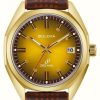 Men'S Bulova | Bulova Jet Star (40Mm) Gold Dial / Brown Leather Strap