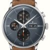 Men'S Junghans | Junghans Meister Chronoscope (40.7Mm - German Date) Grey Dial / Brown Ostrich Leather Strap