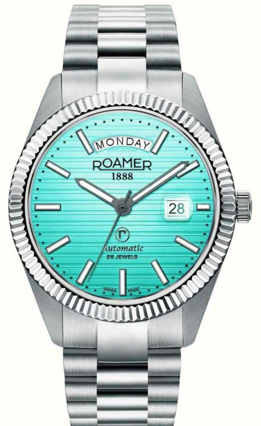 Men'S Roamer | Roamer Primeline Daydate Ii Blue Stainless Steel