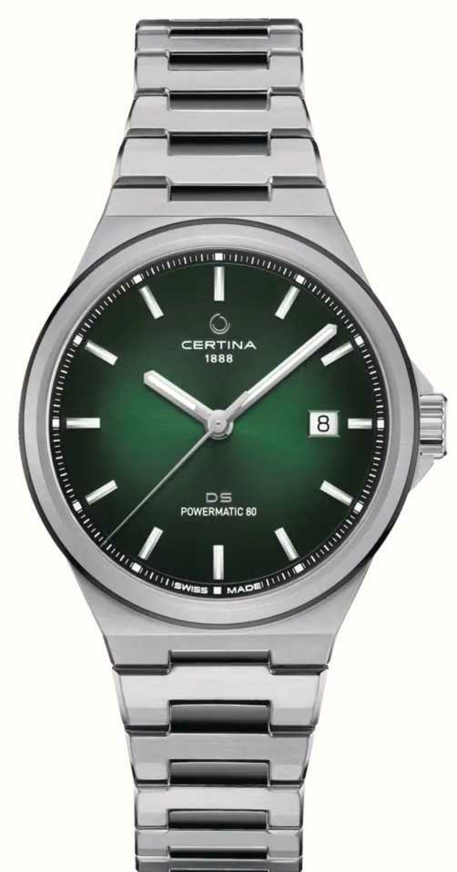 Men'S Certina | Certina Ds-7 Powermatic 80 (39Mm) Green Dial / Stainless Steel Bracelet