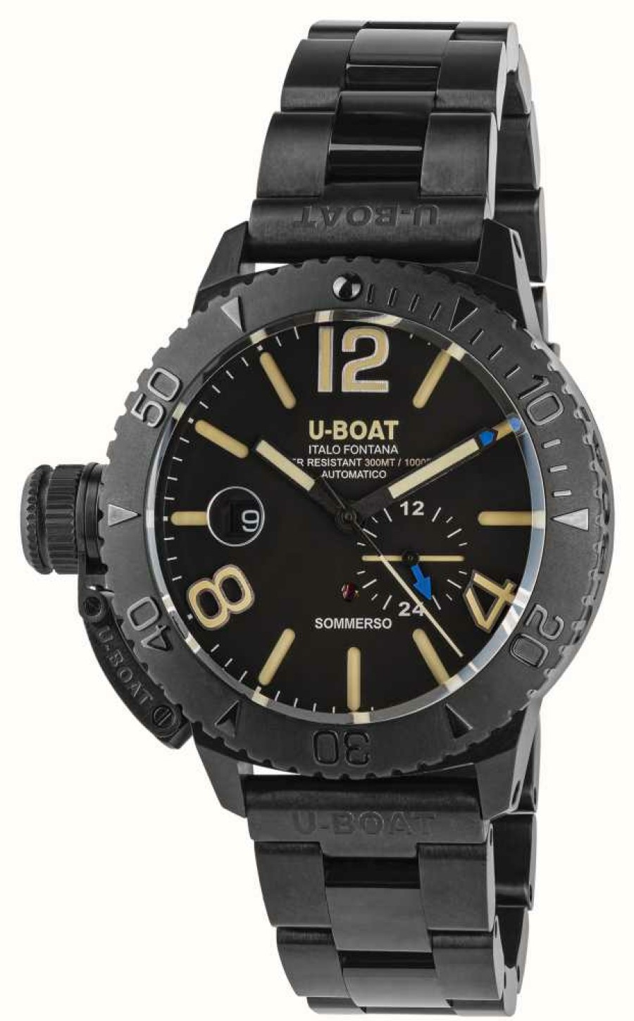 Men'S U-Boat | U-Boat Sommerso 300M Automatic (46Mm) Black Dial / Black Dlc Bracelet