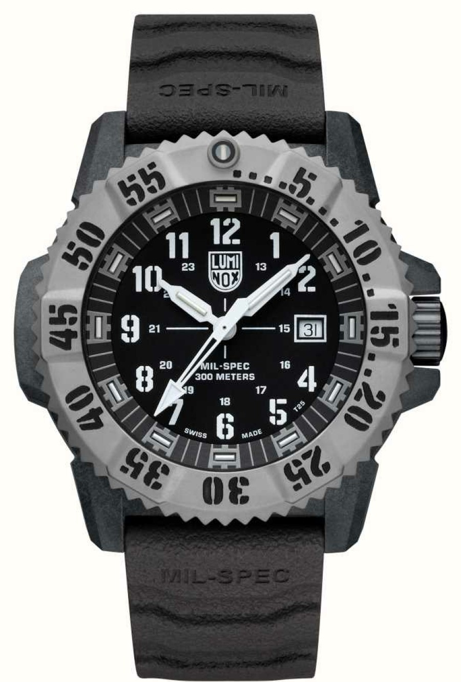 Men'S Luminox | Luminox Mil-Spec 3350 Series (46Mm) Black Dial / Black Rubber And Black Camo Strap Set