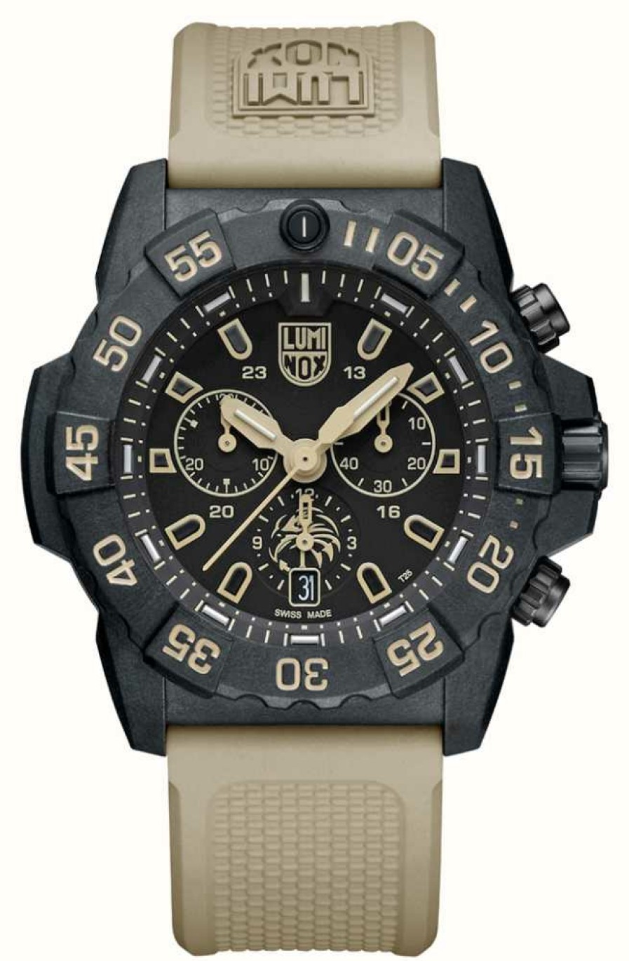 Men'S Luminox | Luminox Navy Seal Foundation Chronograph (45Mm) Black Dial / Sand Rubber And Olive Green Webbing Strap Set