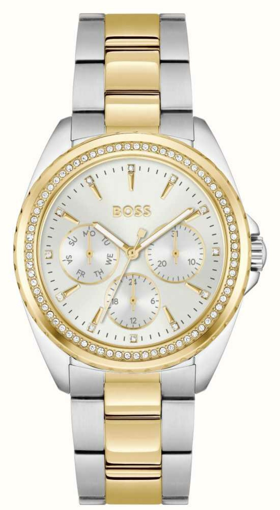 Men'S BOSS | Boss Atea (38Mm) Silver Dial / Two Tone Gold And Stainless Steel Bracelet