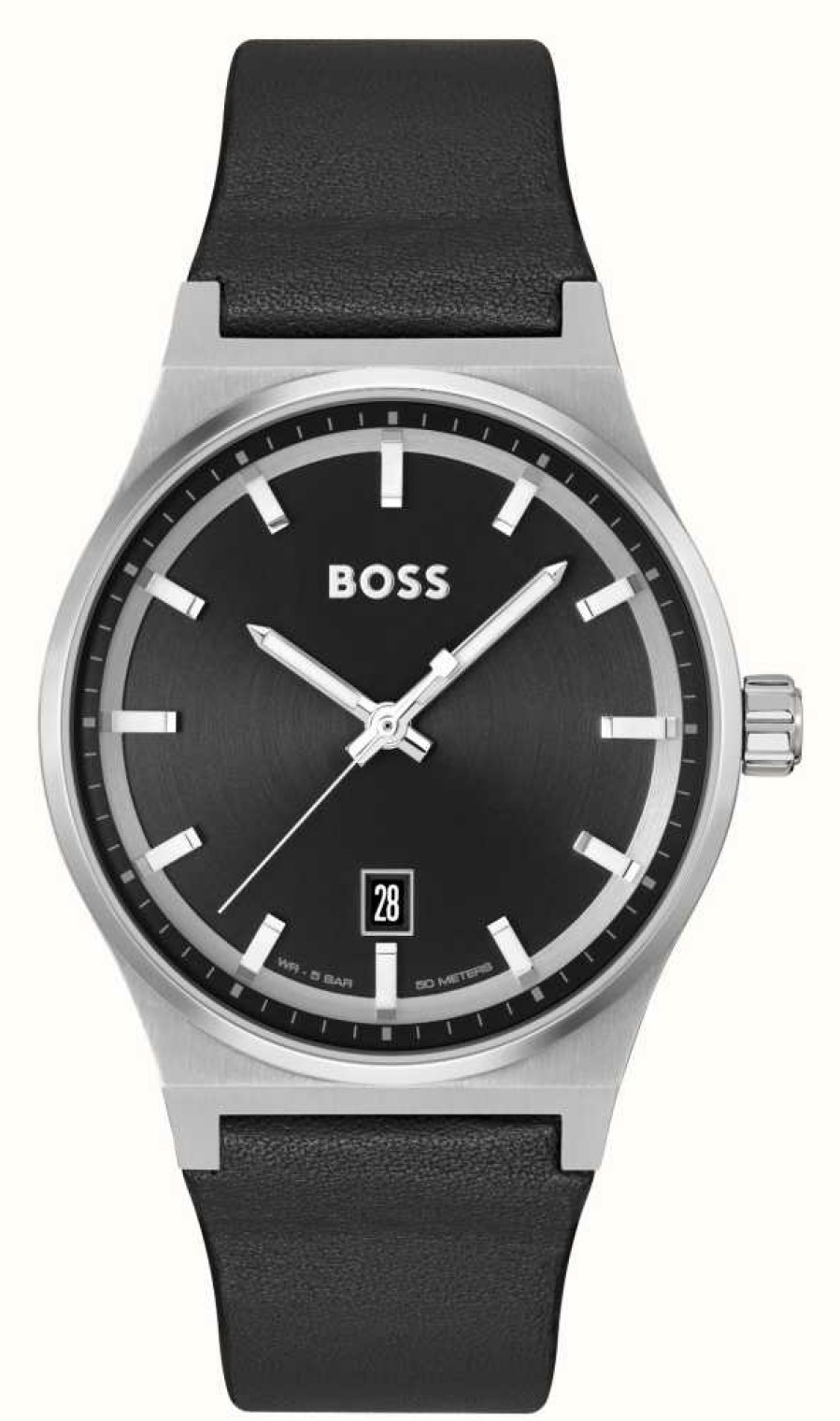 Men'S BOSS | Boss Candor (41Mm) Black Dial / Black Leather Strap