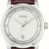 Men'S BOSS | Boss Principle (41Mm) Silver Dial / Brown Leather Strap