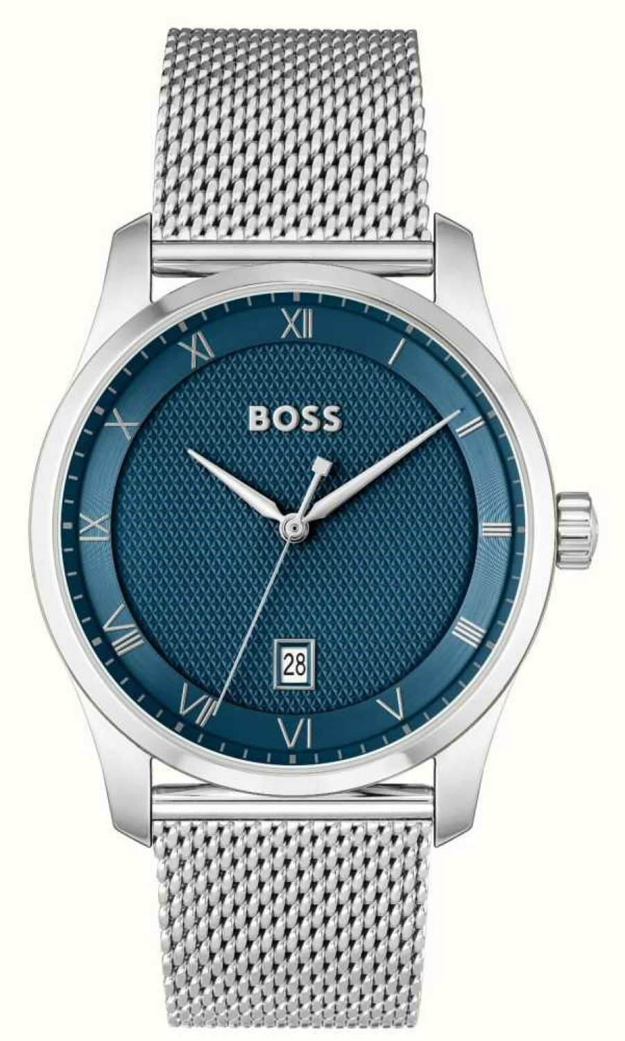 Men'S BOSS | Boss Principle (41Mm) Blue Dial / Stainless Steel Mesh Bracelet