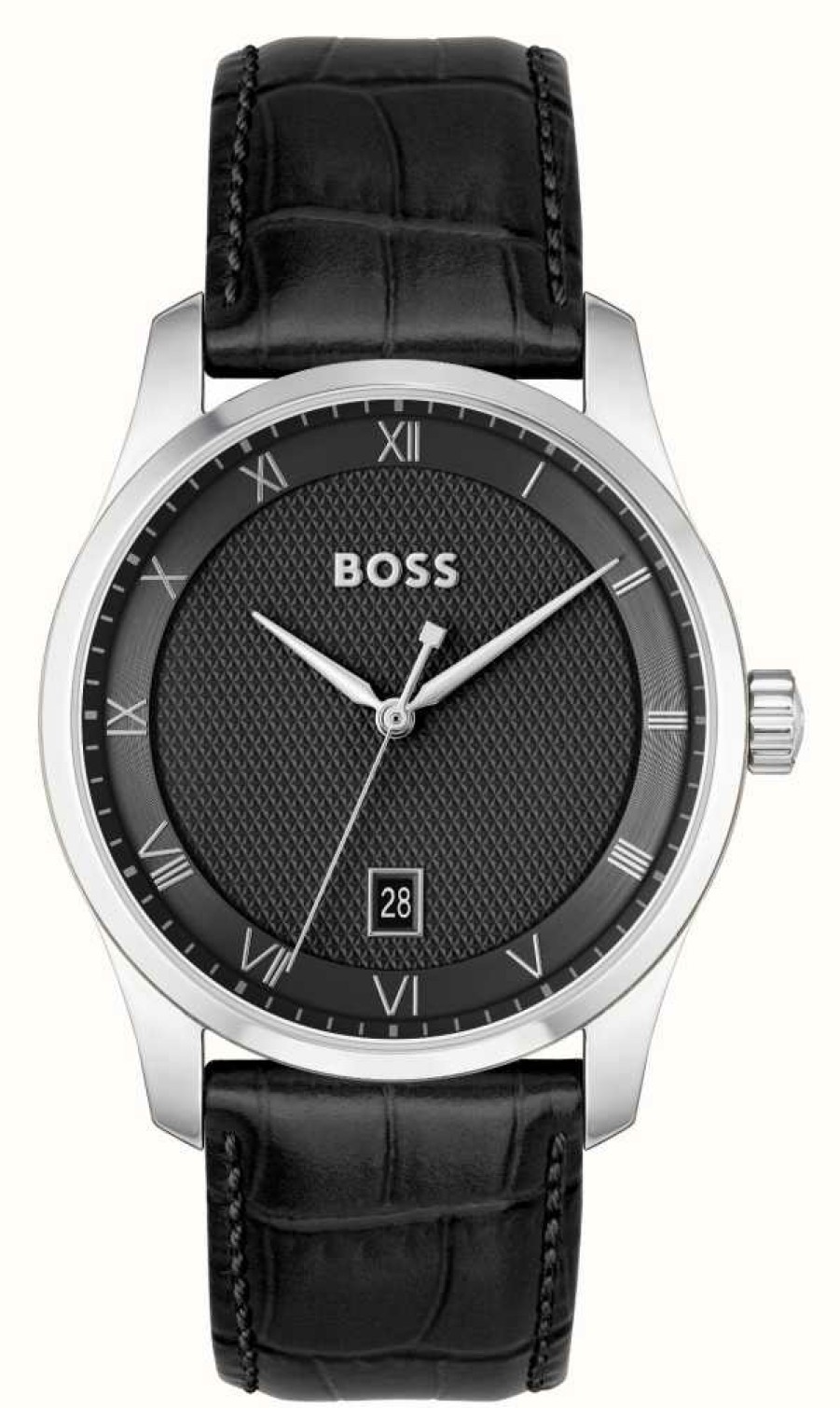 Men'S BOSS | Boss Principle (41Mm) Black Dial / Black Leather Strap