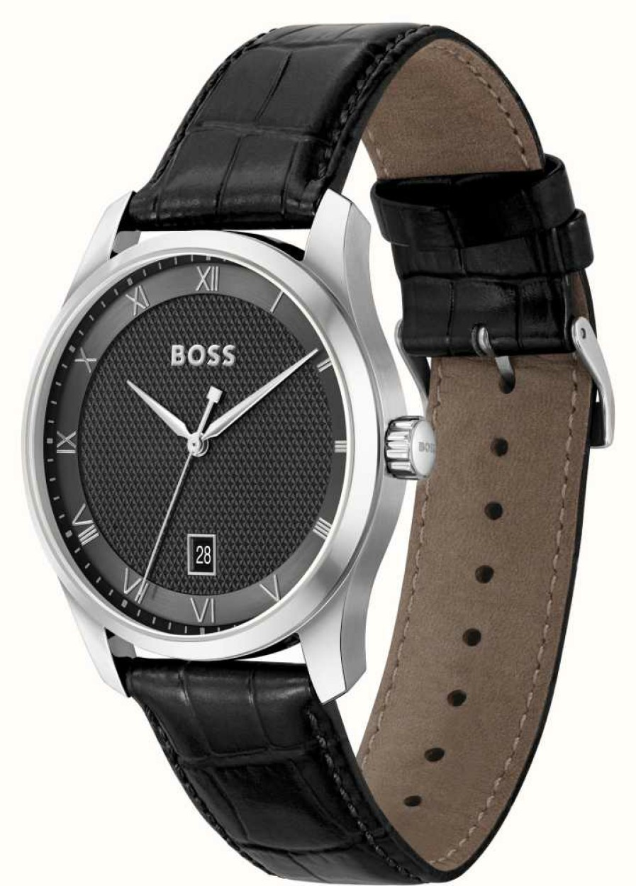 Men'S BOSS | Boss Principle (41Mm) Black Dial / Black Leather Strap