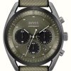 Men'S BOSS | Boss Top (44Mm) Dark Khaki Dial / Dark Khaki Canvas On Silicone Strap