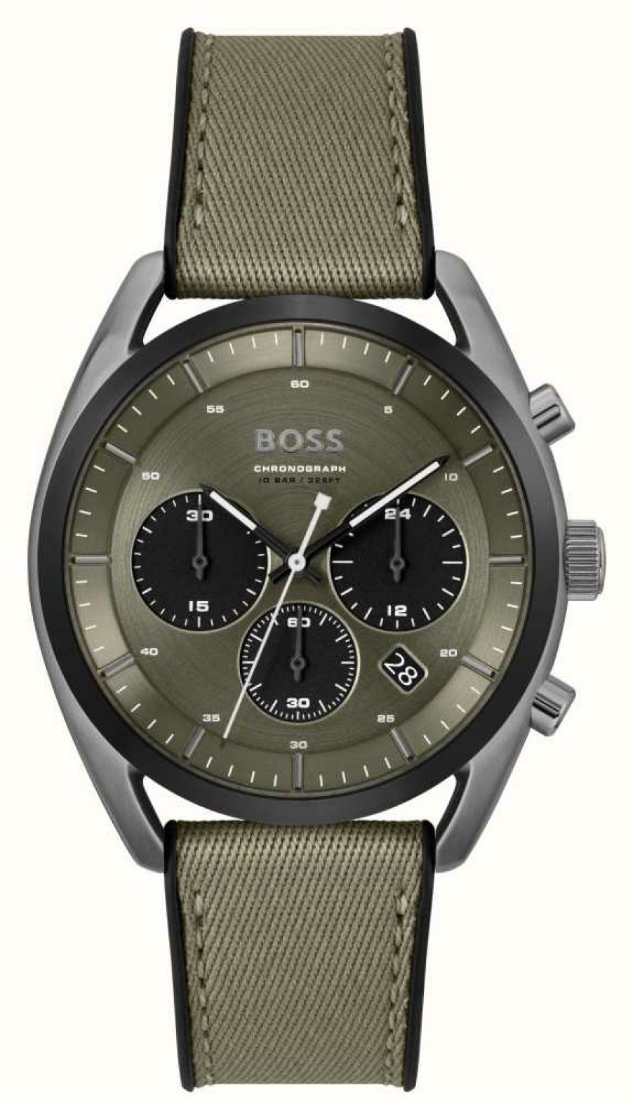 Men'S BOSS | Boss Top (44Mm) Dark Khaki Dial / Dark Khaki Canvas On Silicone Strap