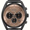 Men'S BOSS | Boss Top (44Mm) Brown Dial / Black Ip Stainless Steel Bracelet