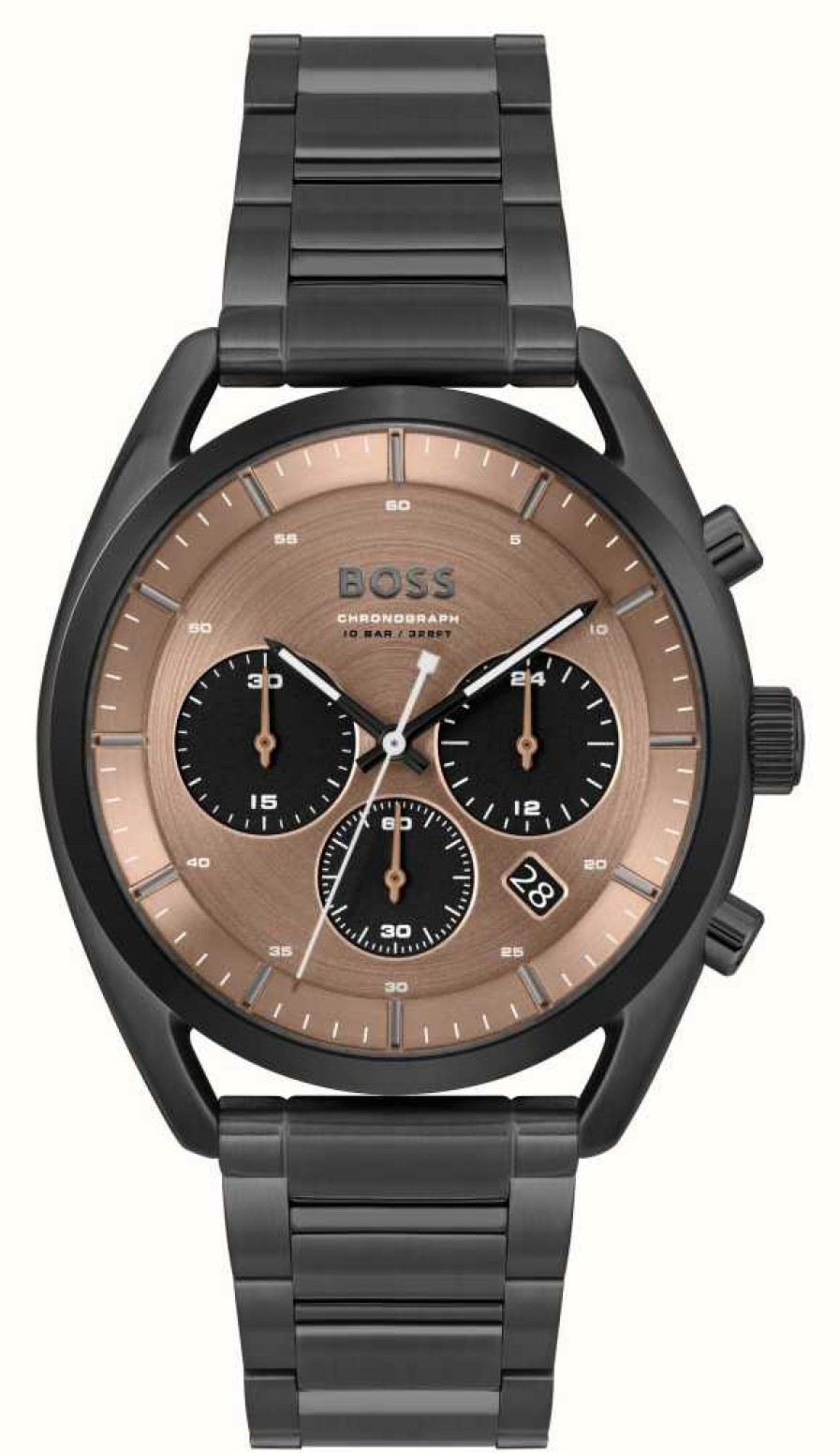 Men'S BOSS | Boss Top (44Mm) Brown Dial / Black Ip Stainless Steel Bracelet