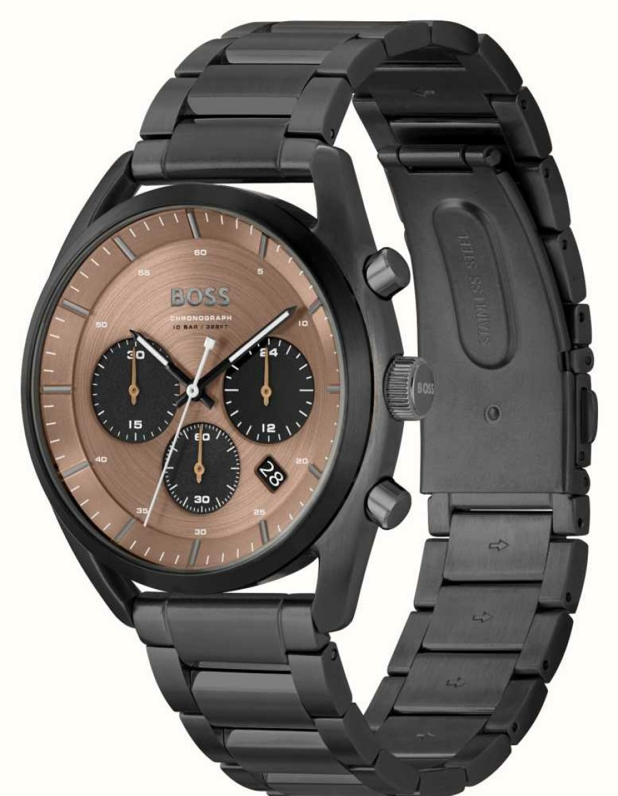 Men'S BOSS | Boss Top (44Mm) Brown Dial / Black Ip Stainless Steel Bracelet