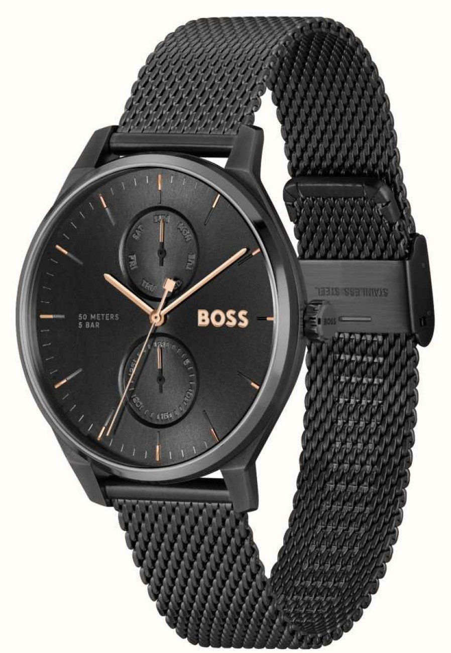 Men'S BOSS | Boss Tyler (43Mm) Black Dial / Black Ip Stainless Steel Bracelet