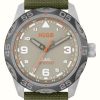 Men'S HUGO | Hugo #Trek Beige Dial / Green Textile And Leather Strap