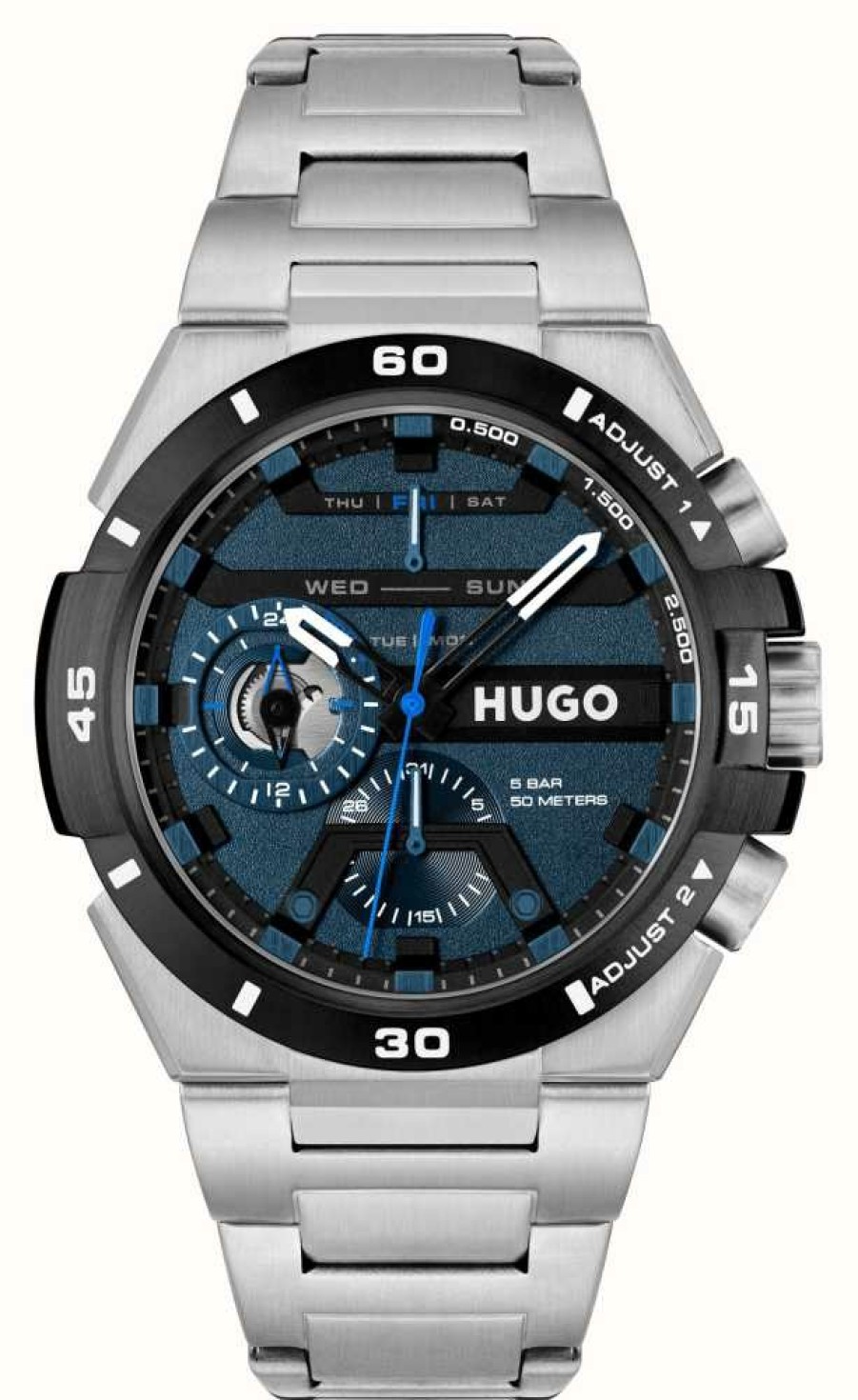 Men'S HUGO | Hugo #Wild (46Mm) Blue Dial / Stainless Steel Bracelet