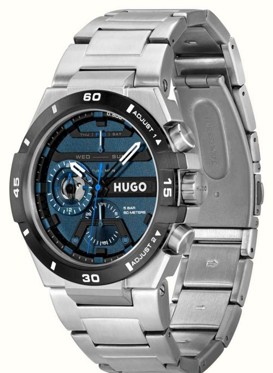 Men'S HUGO | Hugo #Wild (46Mm) Blue Dial / Stainless Steel Bracelet