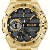 Men'S HUGO | Hugo #Wild (46Mm) Black Dial / Gold-Tone Stainless Steel Bracelet