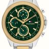 Men'S Tommy Hilfiger | Tommy Hilfiger Men'S Clark (46Mm) Green Dial / Two-Tone Stainless Steel Bracelet