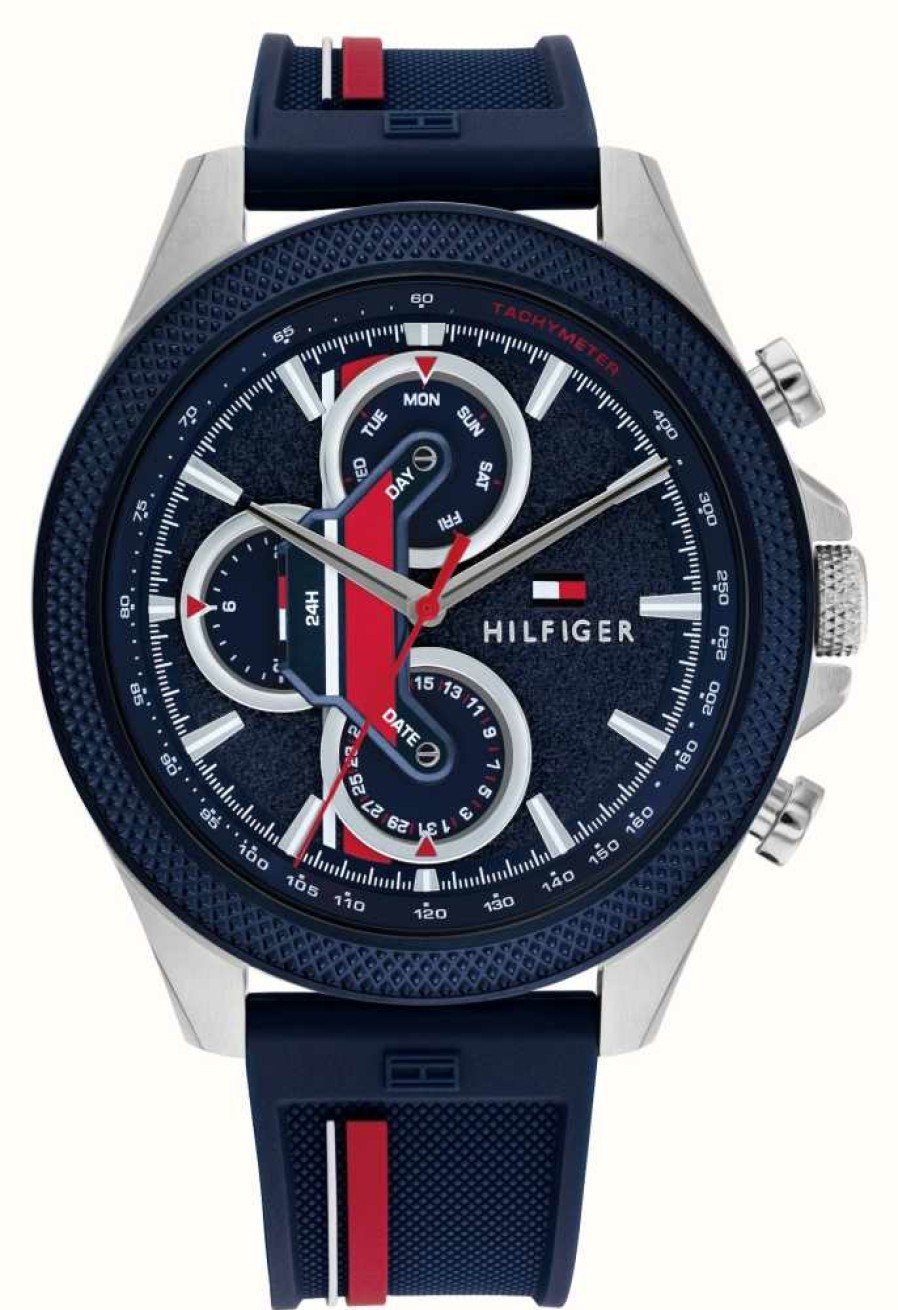 Men'S Tommy Hilfiger | Tommy Hilfiger Men'S Clark (46Mm) Blue Dial / Blue Silicone Strap