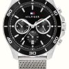 Men'S Tommy Hilfiger | Tommy Hilfiger Men'S Jordan (43Mm) Black Chronograph Dial / Stainless Steel Mesh Bracelet