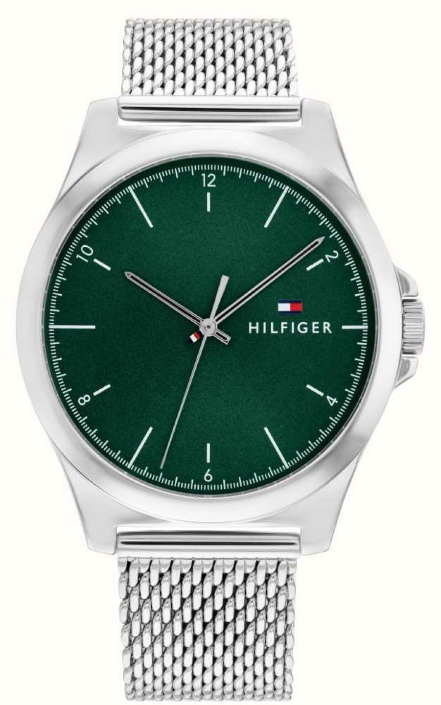 Men'S Tommy Hilfiger | Tommy Hilfiger Men'S Norris (42Mm) Green Dial / Stainless Steel Mesh Bracelet