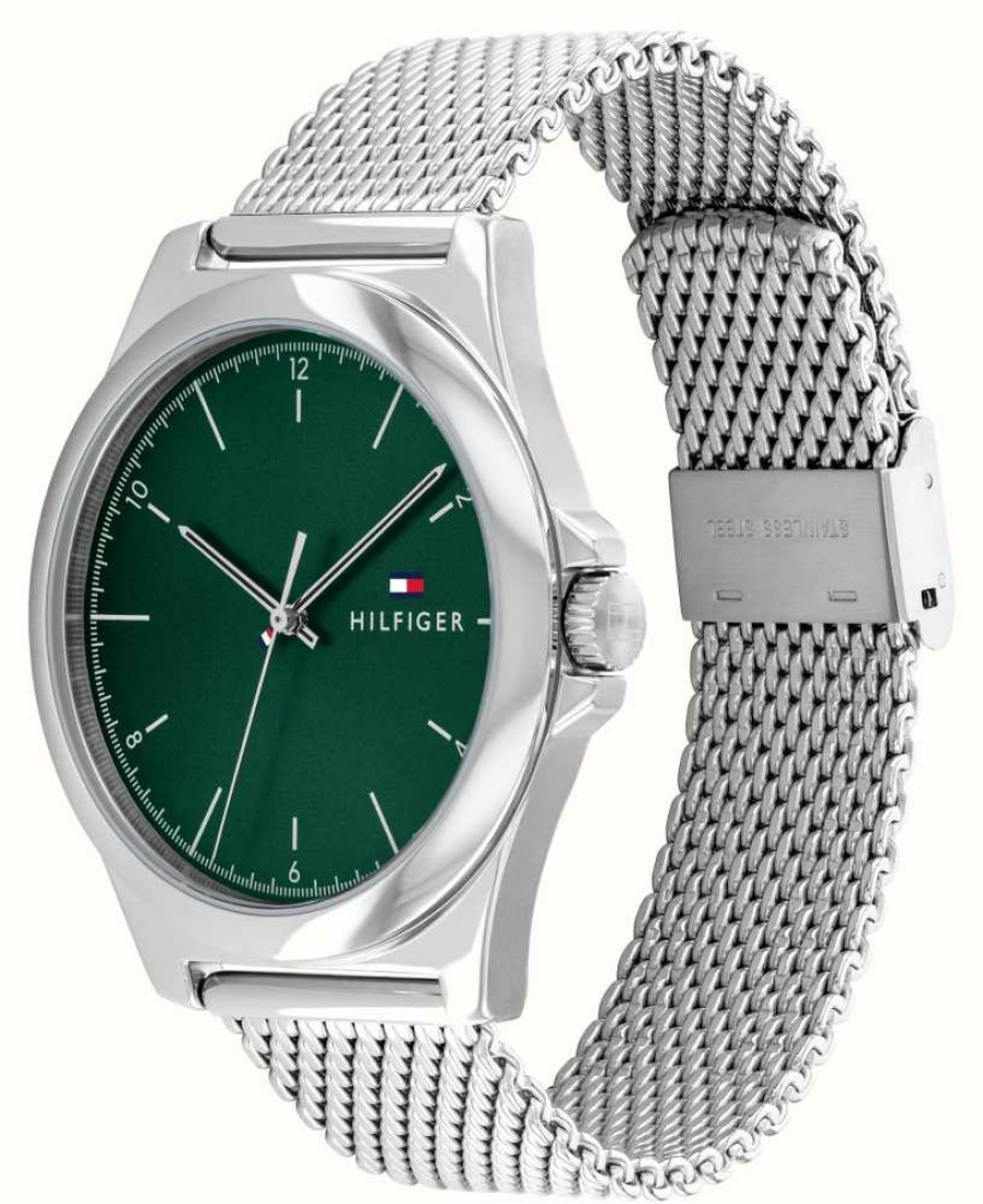 Men'S Tommy Hilfiger | Tommy Hilfiger Men'S Norris (42Mm) Green Dial / Stainless Steel Mesh Bracelet