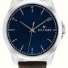 Men'S Tommy Hilfiger | Tommy Hilfiger Men'S Norris (42Mm) Blue Dial / Brown Leather Strap