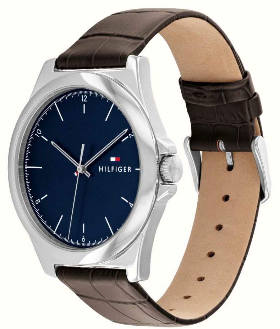 Men'S Tommy Hilfiger | Tommy Hilfiger Men'S Norris (42Mm) Blue Dial / Brown Leather Strap